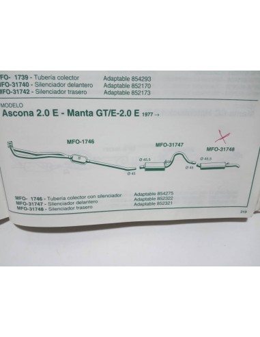SILENCIOSO TRASERO ESCAPE OPEL MANTA GT/E 2.0 E Y ASCONA 2.0 E