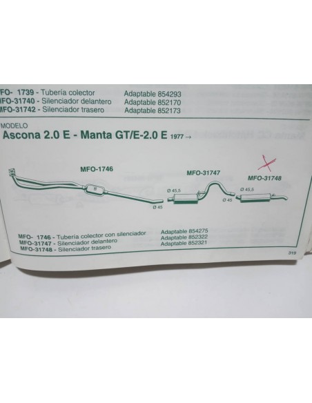 SILENCIOSO TRASERO ESCAPE OPEL MANTA GT/E 2.0 E Y ASCONA 2.0 E
