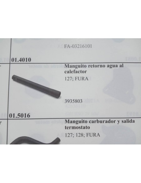 MANGUITO RETORNO AGUA RADIADOR CALEFACCION SEAT 127 Y FURA