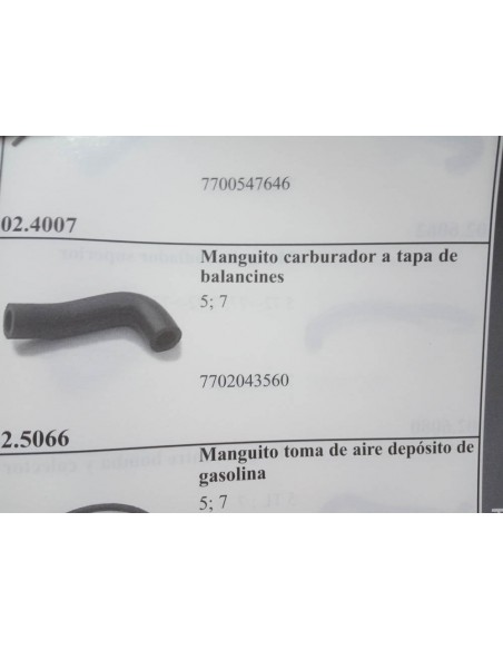 MANGUITO CARBURADOR A TAPA DE BALANCINES RENAULT 5 Y 7
