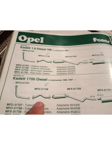TUBERIA INTERMEDIA ESCAPE OPEL KADETT DIESEL