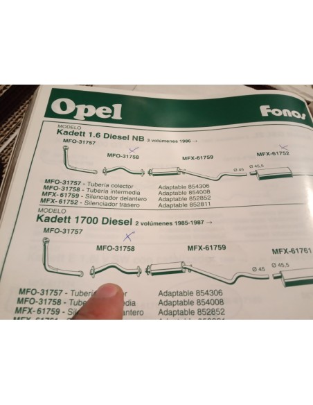 TUBERIA INTERMEDIA ESCAPE OPEL KADETT DIESEL