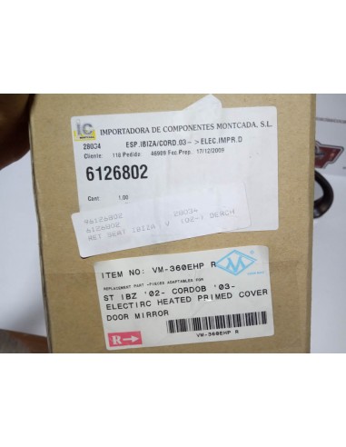 ESPEJO RETROVISOR DERECHO SEAT IBIZA Y CORDOBA (A PARTIR DE 2002)