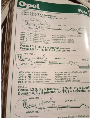 SALIDA COLECTOR ESCAPE OPEL CORSA A 1.3 Y 1.4