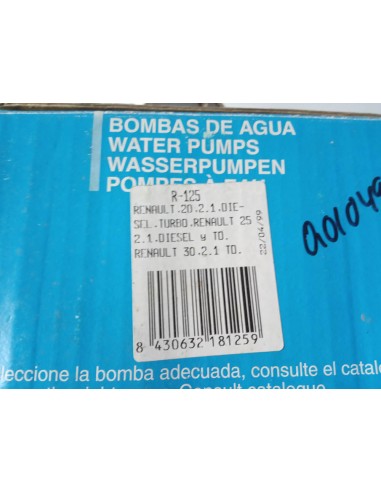BOMBA DE AGUA RENAULT 20 ,25 Y 30 DIESEL