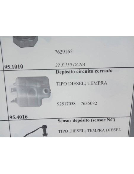 BOTELLA DEPOSITO EXPANSION FIAT TIPO,TEMPRA,LANCIA DEDRA Y ALFA 145 Y 146 DIESEL