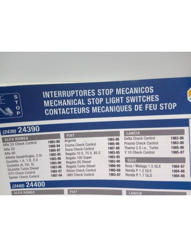 INTERRUPTOR LUZ DE FRENO SEAT , FIAT , ALFA ROMEO Y LANCIA