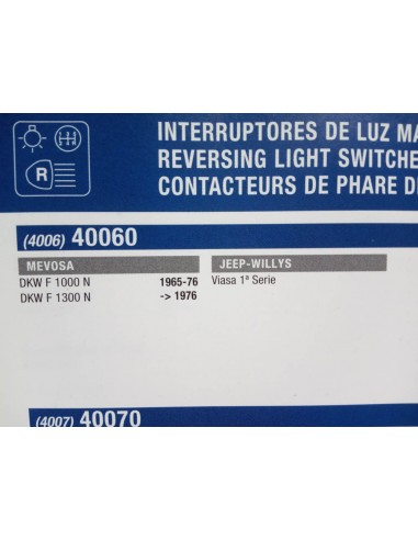 INTERRUPTOR LUZ MARCHA ATRAS DKW F 1000 N , 1300 N Y JEEP WILLYS VIASA