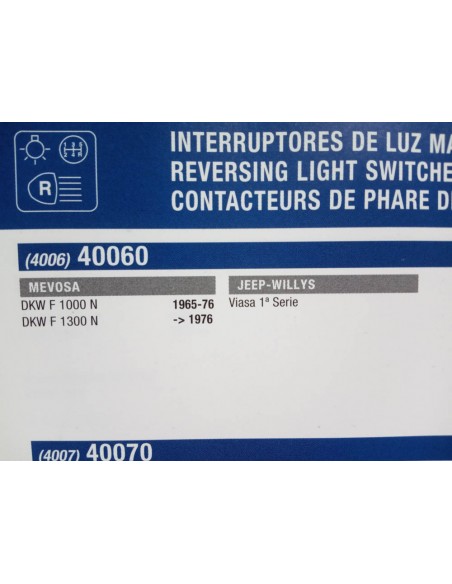 INTERRUPTOR LUZ MARCHA ATRAS DKW F 1000 N , 1300 N Y JEEP WILLYS VIASA
