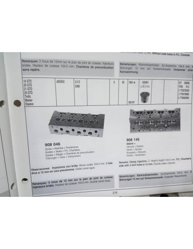 CULATA RENAULT 18 , 20 , 21 , 25 , TRAFIC , MASTER Y ESPACE 2.0 DIESEL
