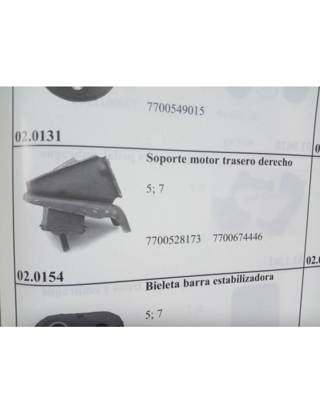 SOPORTE MOTOR TRASERO DERECHO RENAULT 4,5,6 Y 7