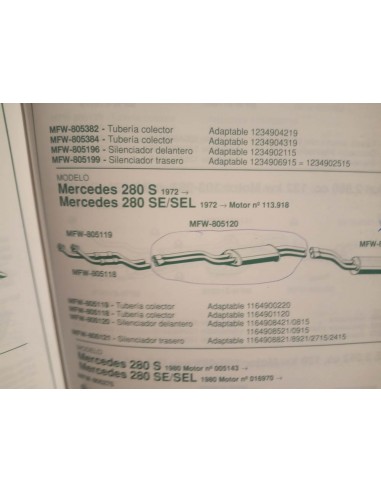 SILENCIOS DELANTERO ESCAPE MERCEDES BENZ 280 S , SE Y SEL