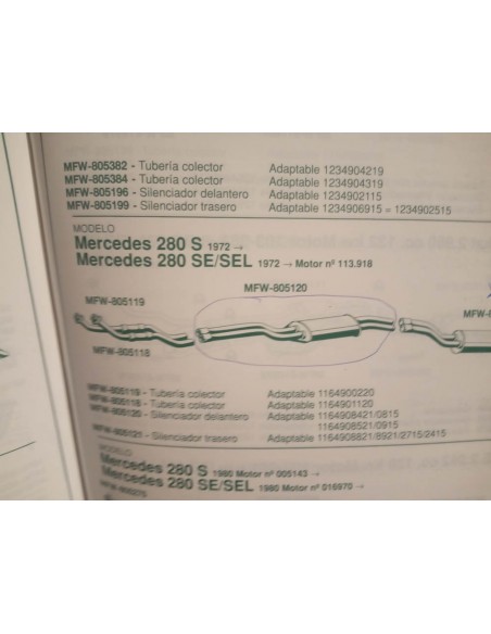SILENCIOS DELANTERO ESCAPE MERCEDES BENZ 280 S , SE Y SEL