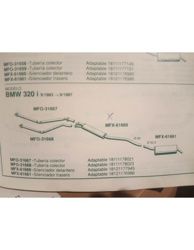 SILENCIOSO DELANTERO ESCAPE BMW 320i E21 (DEL 9/83 AL 9/87)