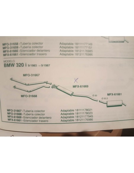 SILENCIOSO DELANTERO ESCAPE BMW 320i E21 (DEL 9/83 AL 9/87)