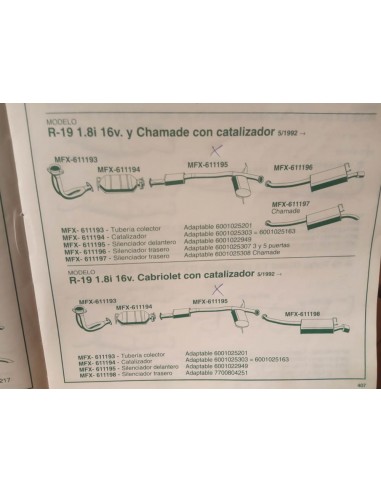 SILENCIOSO DELANTERO ESCAPE RENAULT 19 1.8 16V