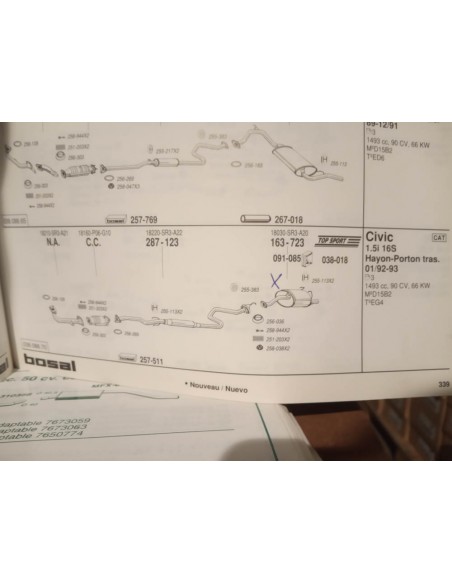 SILENCIOSO TRASERO ESCAPE HONDA CIVIC 1.3 Y 1.5 (DEL 91 A 95)