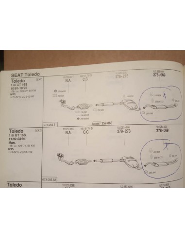 SILENCIOSO TRASERO ESCAPE SEAT TOLEDO 1.8i Y 2.0i 16V GASOLINA