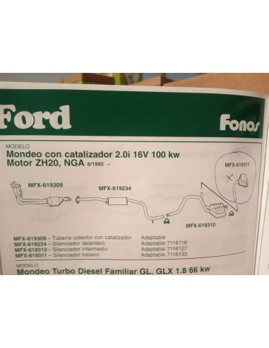 SILENCIOSO TRASERO ESCAPE FORD MONDEO 2.0i 16V CON CATALIZADOR