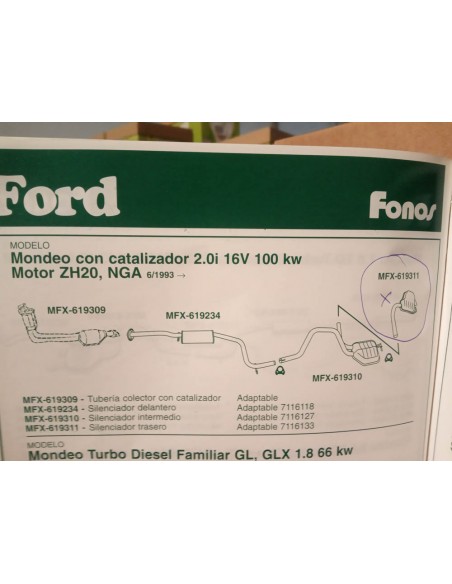 SILENCIOSO TRASERO ESCAPE FORD MONDEO 2.0i 16V CON CATALIZADOR