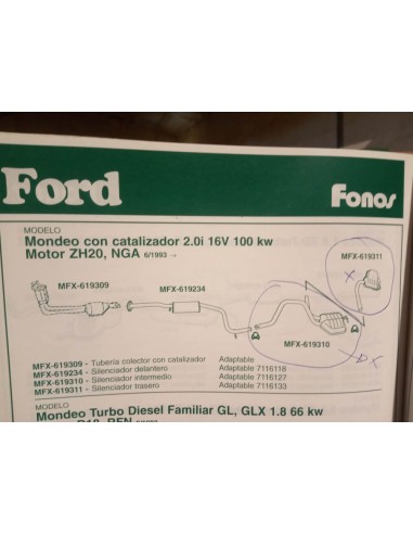 SILENCIOSO INTERMEDIO ESCAPE FORD MONDEO 2.0i 16V CON CATALIZADOR