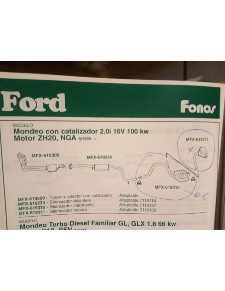 SILENCIOSO INTERMEDIO ESCAPE FORD MONDEO 2.0i 16V CON CATALIZADOR