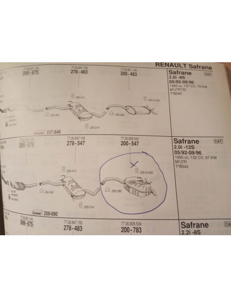 SILENCIOSO TRASERO ESCAPE RENAULT SAFRANE 2.0i Y 2.2i