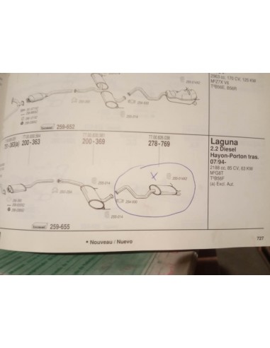 SILENCIOSO TRASERO ESCAPE RENAULT LAGUNA I MOTOR 1.8,2.0 Y 2.2D