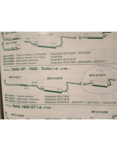 SILENCIOSO TRASERO ESCAPE LANCIA DELTA HF 1.600 TURBO i.e