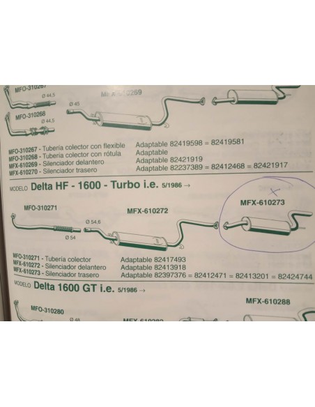 SILENCIOSO TRASERO ESCAPE LANCIA DELTA HF 1.600 TURBO i.e