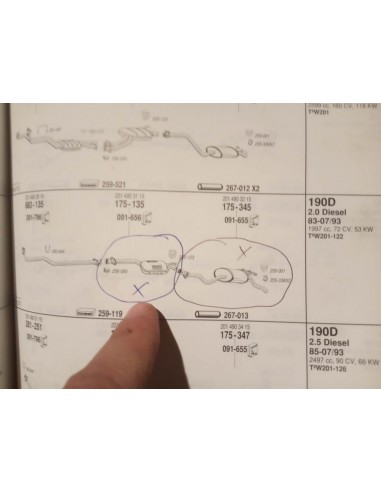 SILENCIOSO DELANTERO ESCAPE MERCEDES 190 DIESEL 2.0