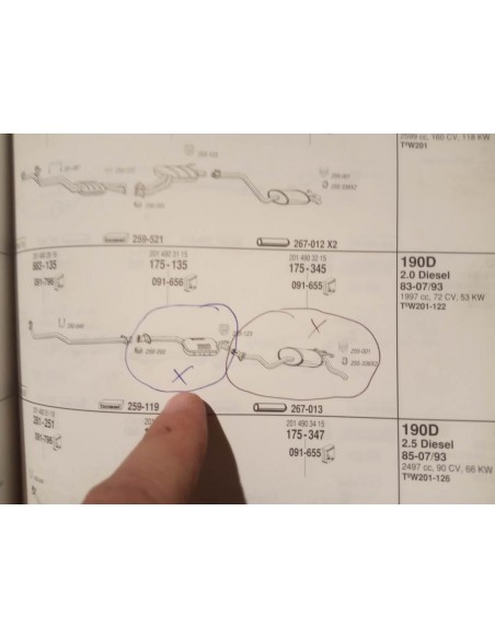 SILENCIOSO DELANTERO ESCAPE MERCEDES 190 DIESEL 2.0