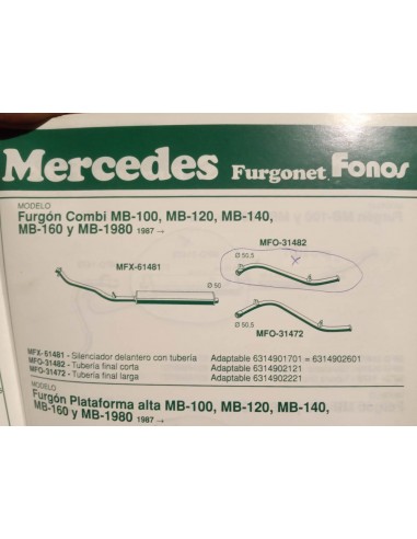 TUBERIA FINAL SALIDA ESCAPE MERCEDES MB 100, 120 , 140 , 160 Y 180
