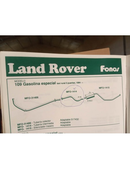 TUBERIA INTERMEDIA ESCAPE LAND ROVER 109 ESPECIAL DIESEL Y GASOLINA