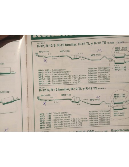 TUBERIA SALIDA COLECTOR ESCAPE RENAULT 12 S , TS , TL , ETC