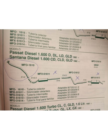 TUBERIA SALIDA DE COLECTOR ESCAPE VW PASSAT Y SANTANA 1.6 DIESEL