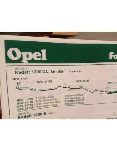 TUBERIA INTERMEDIA ESCAPE OPEL KADETT E GASOLINA