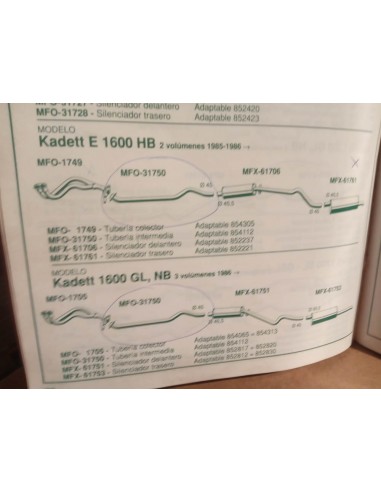 TUBERIA INTERMEDIA ESCAPE OPEL KADETT E GASOLINA