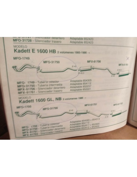 TUBERIA INTERMEDIA ESCAPE OPEL KADETT E GASOLINA
