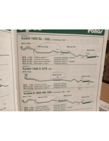 TUBERIA INTERMEDIA ESCAPE OPEL KADETT E GASOLINA