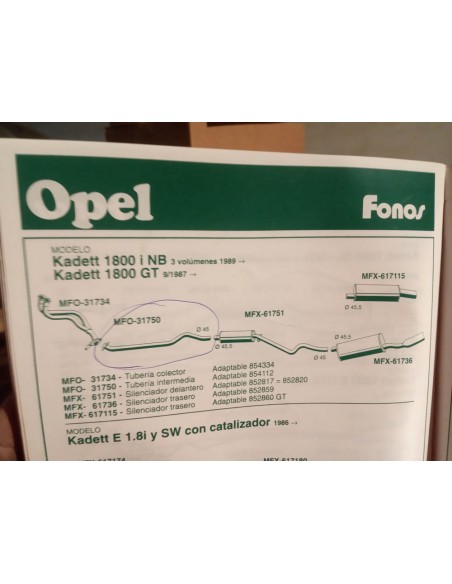 TUBERIA INTERMEDIA ESCAPE OPEL KADETT E GASOLINA