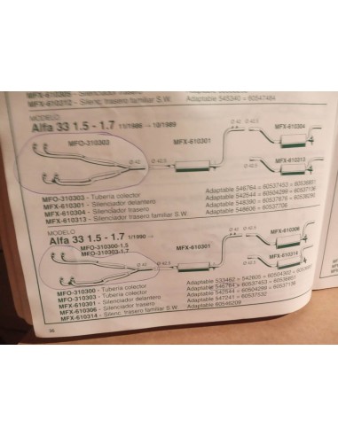 TUBERIA SALIDA COLECTOR ESCAPE ALFA ROMEO 33 MOTOR 1.5 Y 1.7