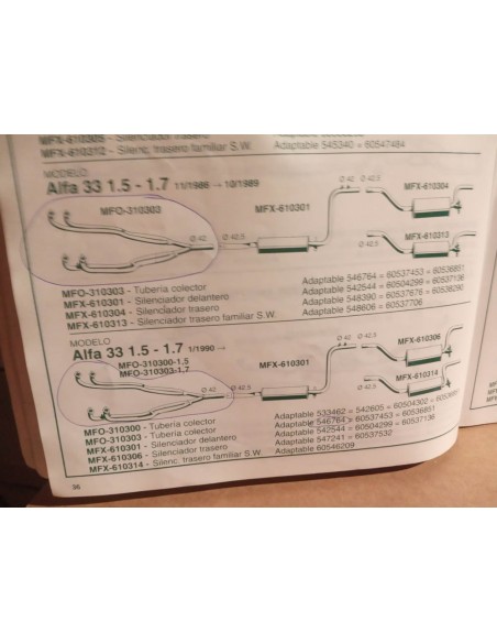 TUBERIA SALIDA COLECTOR ESCAPE ALFA ROMEO 33 MOTOR 1.5 Y 1.7