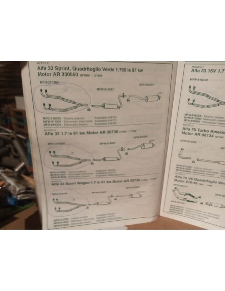 TUBERIA SALIDA COLECTOR ESCAPE ALFA ROMEO 33 MOTOR 1.5 Y 1.7