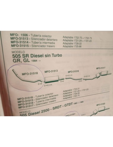TUBERIA SALIDA DE COLECTOR ESCAPE PEUGEOT 505 DIESEL (SIN TURBO)
