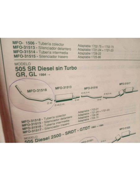 TUBERIA SALIDA DE COLECTOR ESCAPE PEUGEOT 505 DIESEL (SIN TURBO)