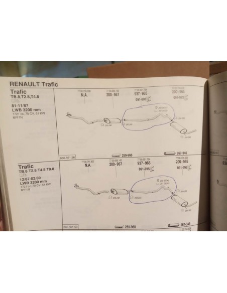 TUBERIA INTERMEDIA DE ESCAPE RENAULT TRAFIC DIESEL (DEL 81 AL 89)
