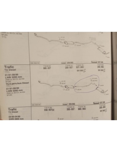 TUBERIA INTERMEDIA DE ESCAPE RENAULT TRAFIC DIESEL (DEL 81 AL 89)