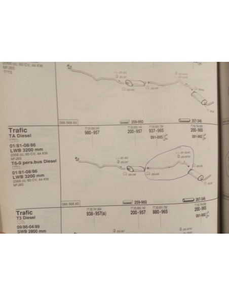 TUBERIA INTERMEDIA DE ESCAPE RENAULT TRAFIC DIESEL (DEL 81 AL 89)