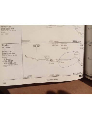 TUBERIA INTERMEDIA DE ESCAPE RENAULT TRAFIC DIESEL (DEL 81 AL 89)